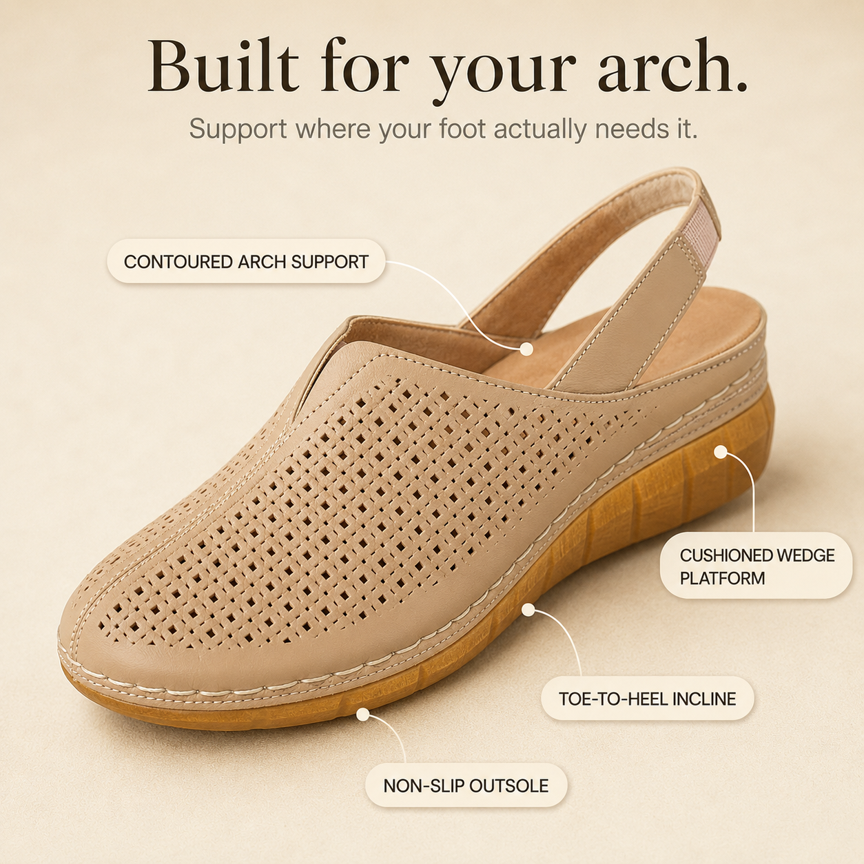 Women's Perforated Wedge Slingback Comfort Sandals