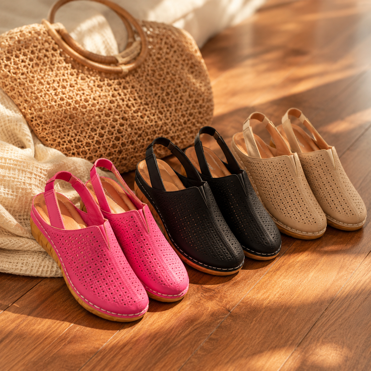Women's Perforated Wedge Slingback Comfort Sandals