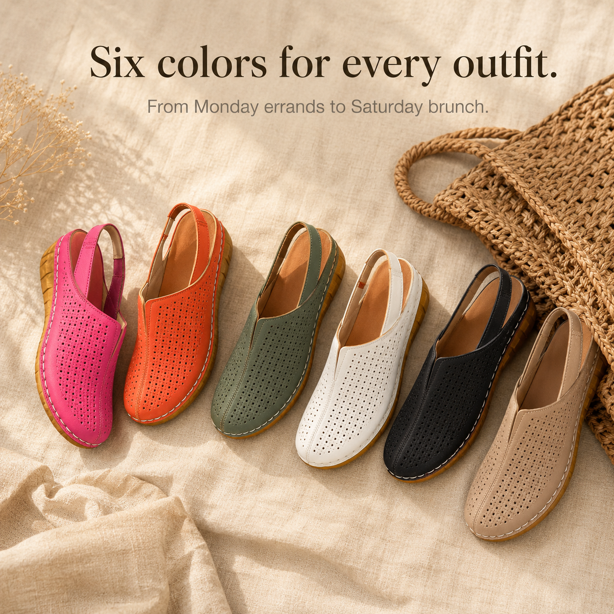 Women's Perforated Wedge Slingback Comfort Sandals