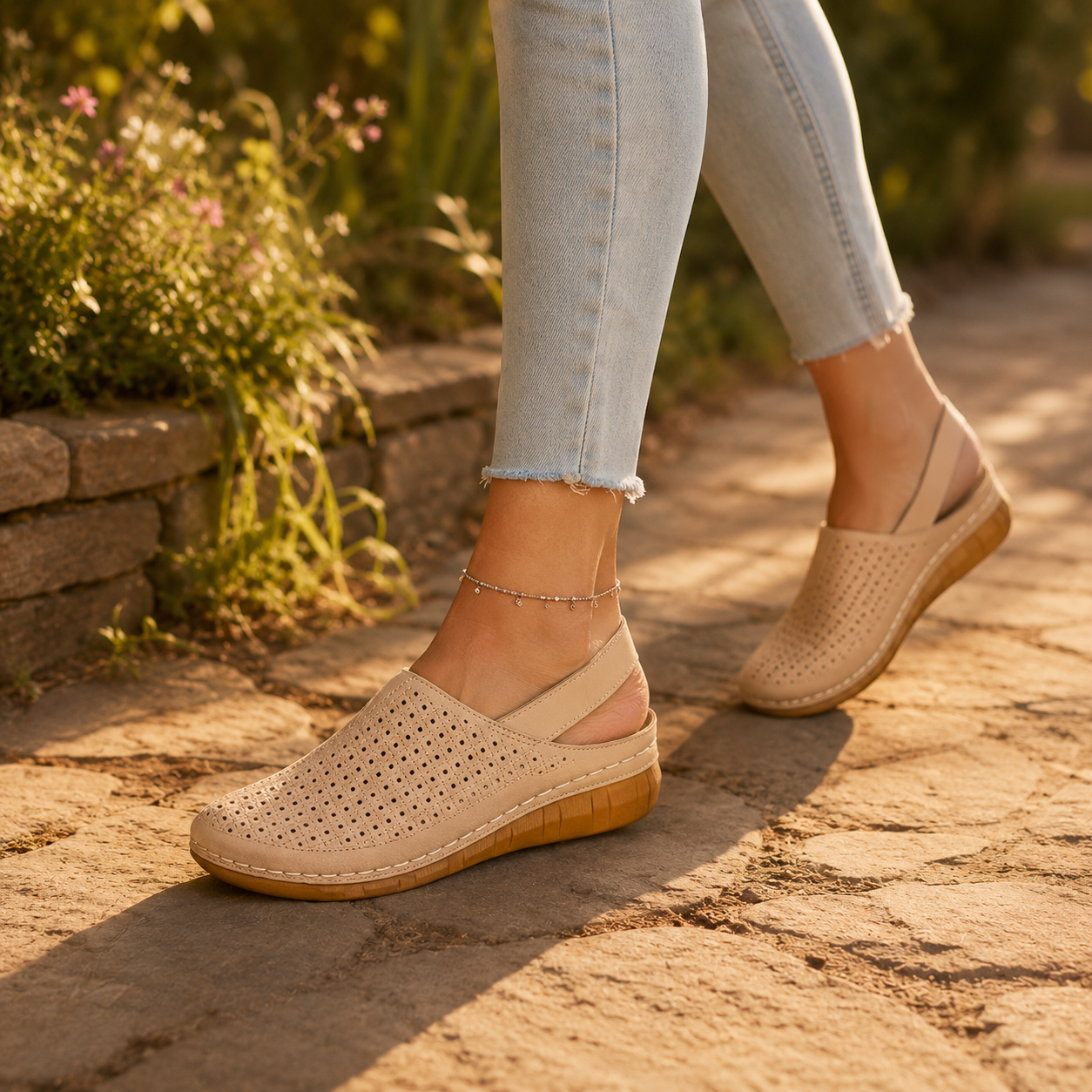 Women's Perforated Wedge Slingback Comfort Sandals
