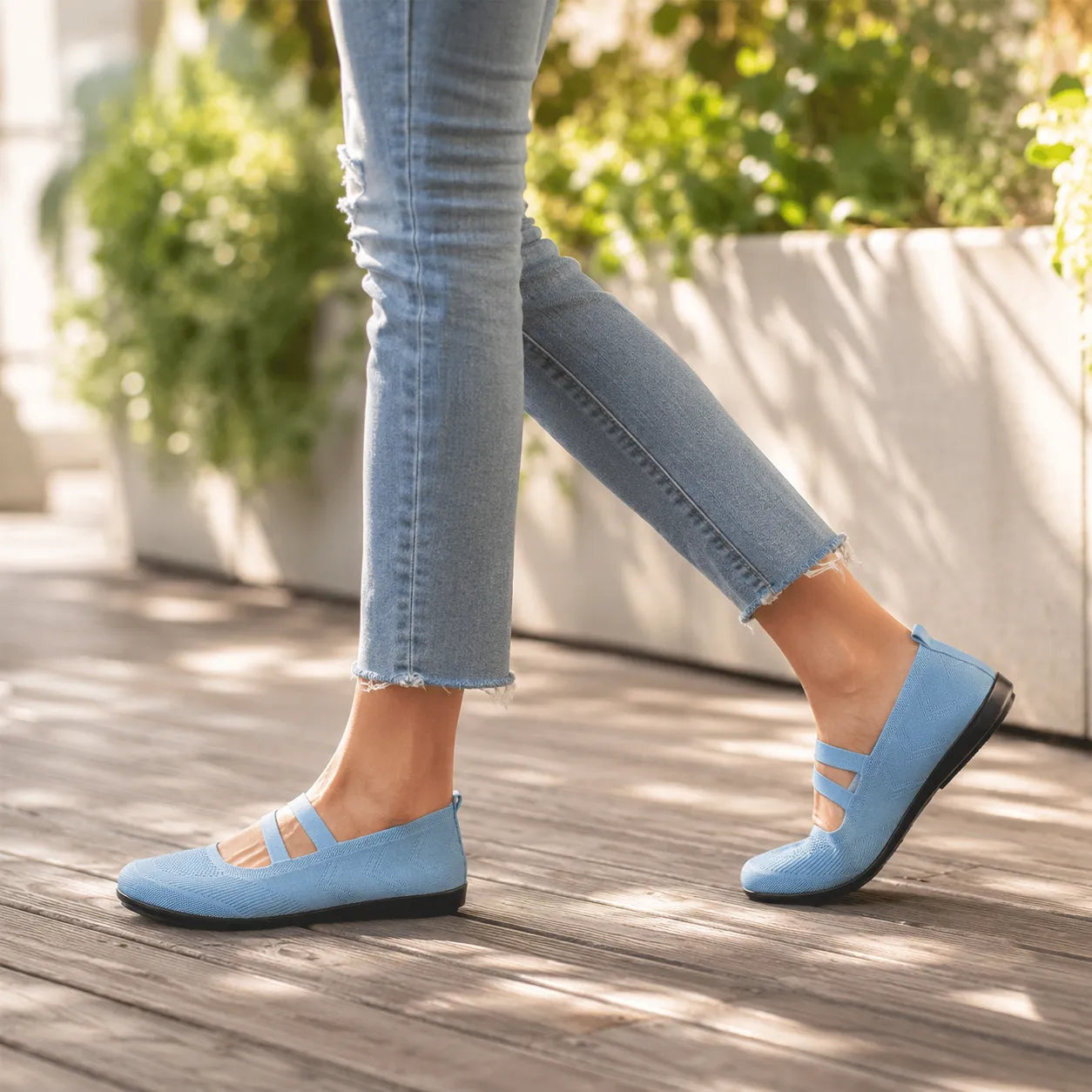 Knit Mary Jane Flats with Elastic Straps for Women, Slip On Breathable Ballet Shoes