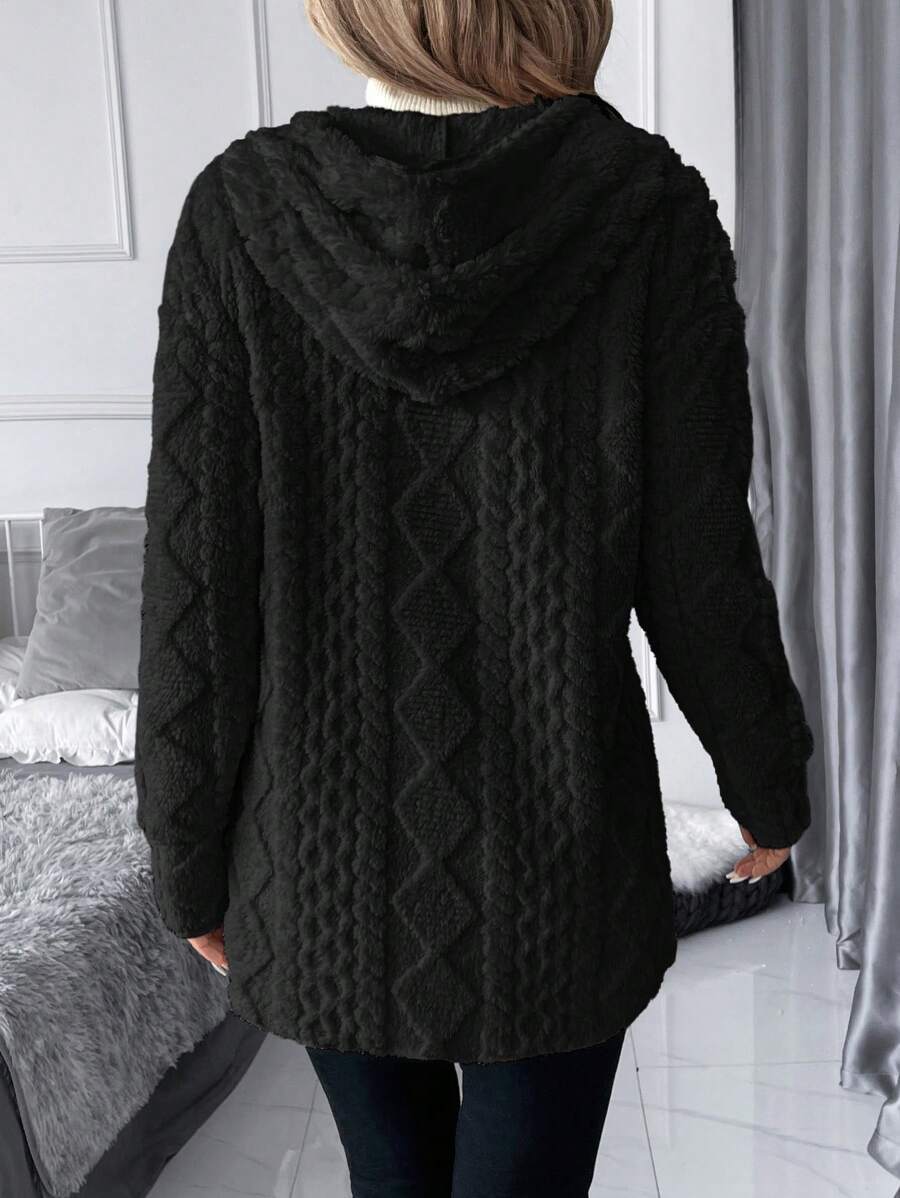 🔥 Textured Fuzzy Hooded Open Front Cardigan