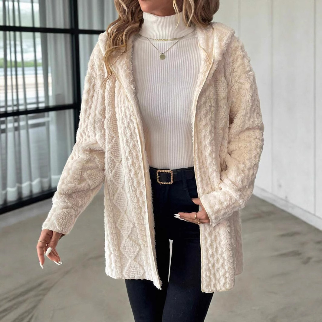 🔥 Textured Fuzzy Hooded Open Front Cardigan