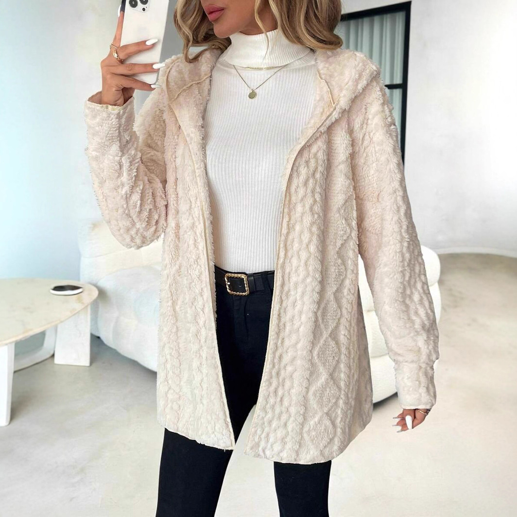 🔥 Textured Fuzzy Hooded Open Front Cardigan