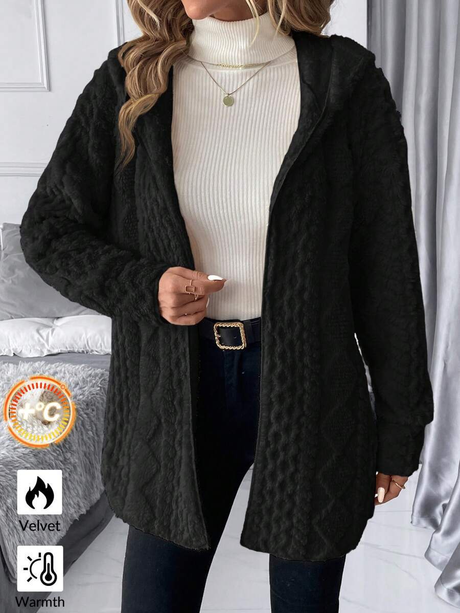 🔥 Textured Fuzzy Hooded Open Front Cardigan