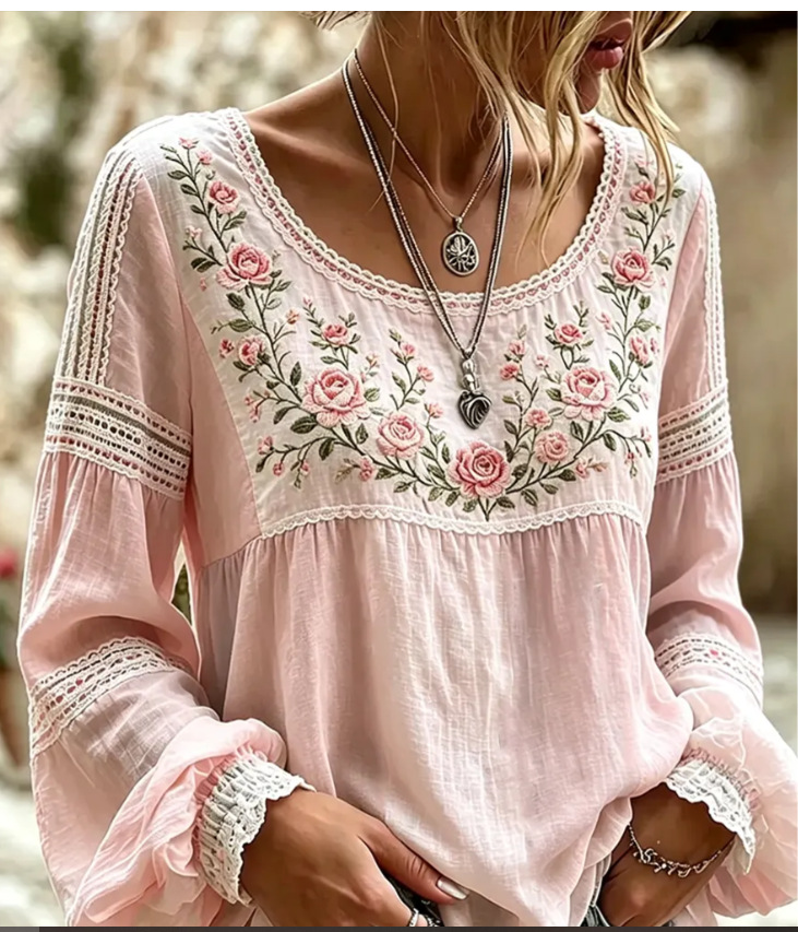 Women's Pastel Floral Lace Print Blouse