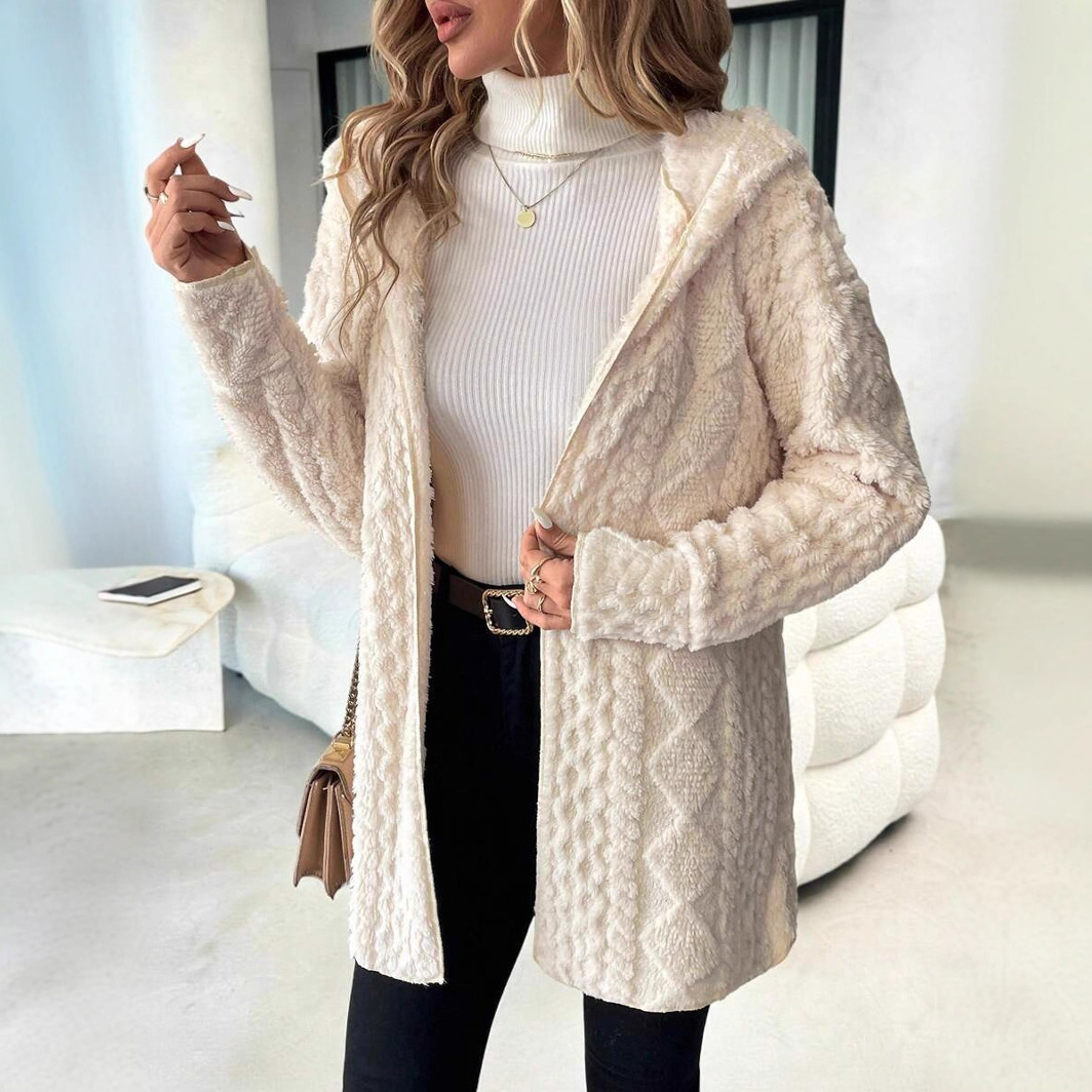 🔥 Textured Fuzzy Hooded Open Front Cardigan