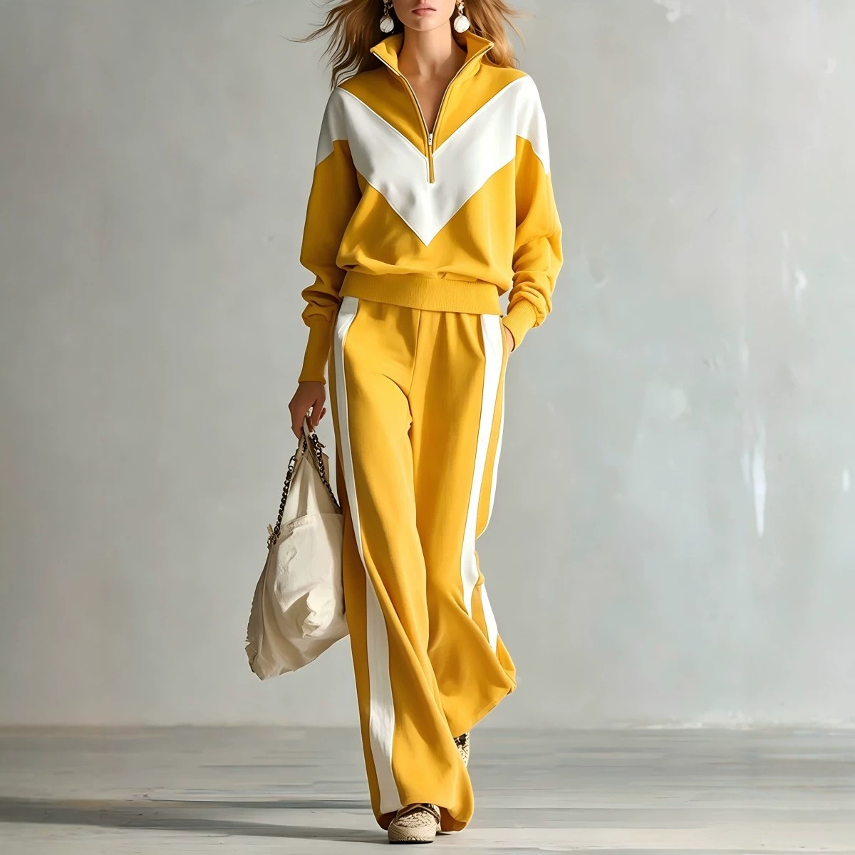 Chic Color‑Block Half‑Zip Tracksuit Two‑Piece Outfit