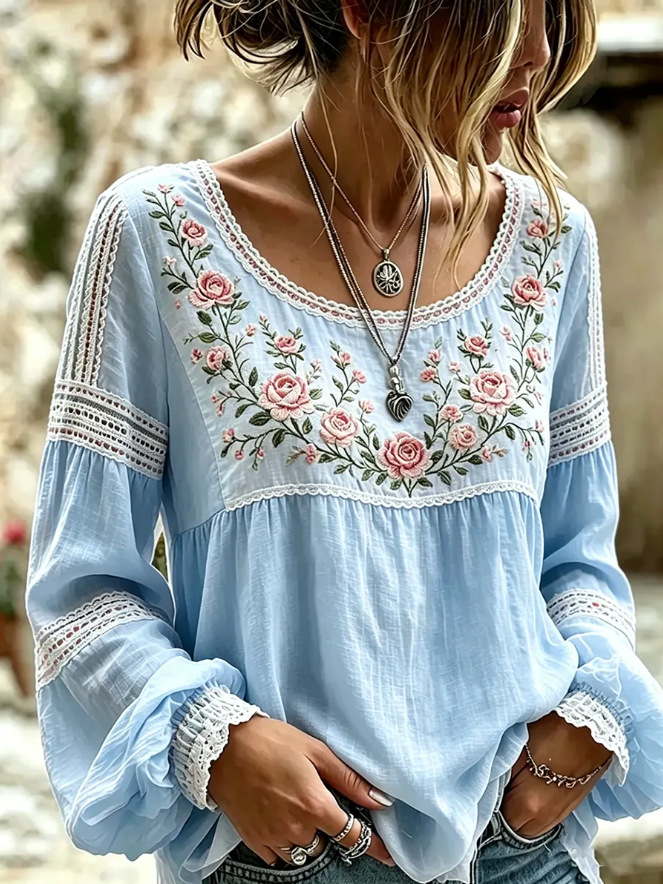 Women's Pastel Floral Lace Print Blouse