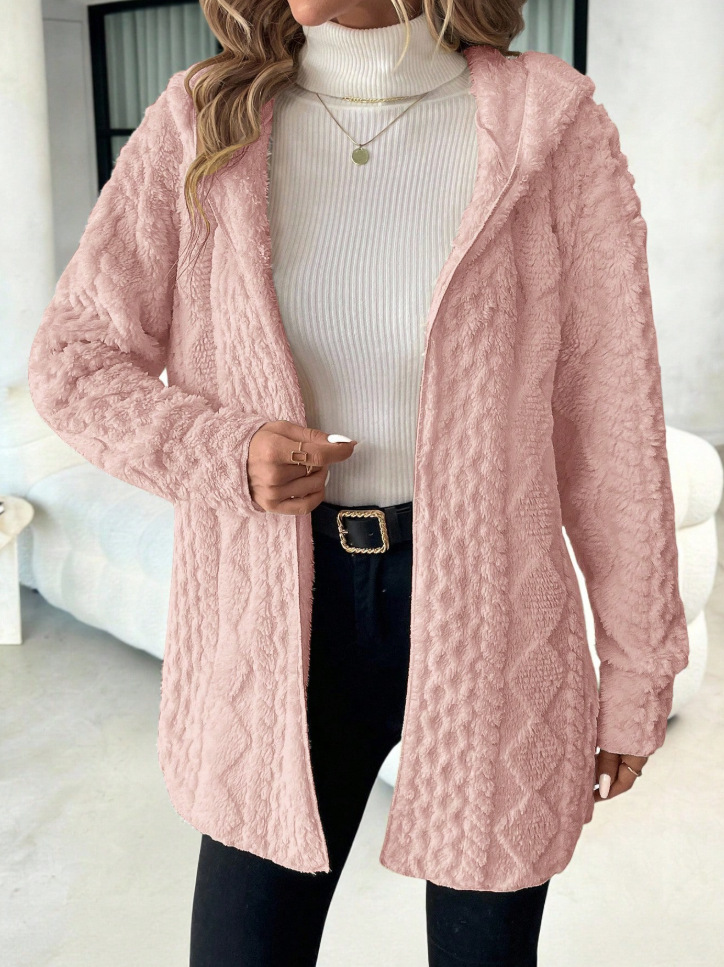 🔥 Textured Fuzzy Hooded Open Front Cardigan