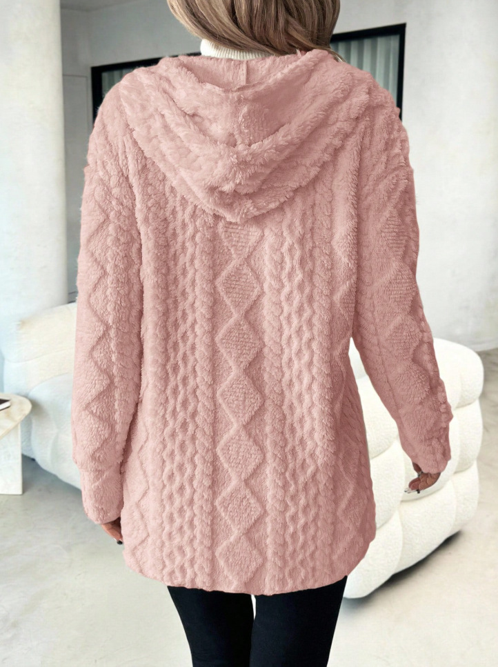 🔥 Textured Fuzzy Hooded Open Front Cardigan