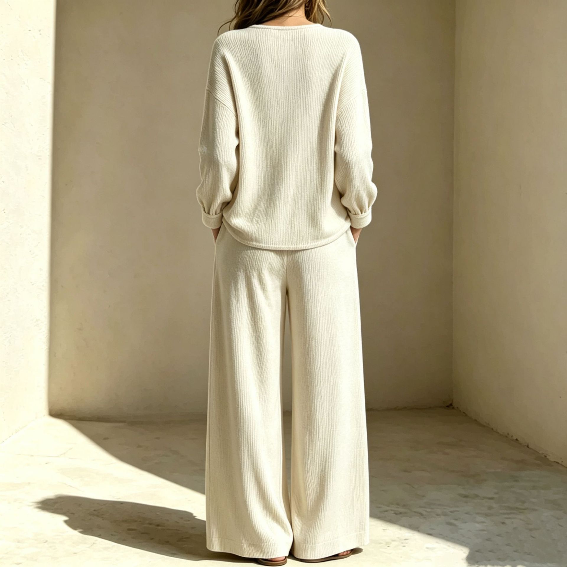 Button‑Front V‑Neck Corduroy Wide‑Leg Two‑Piece Outfit Set