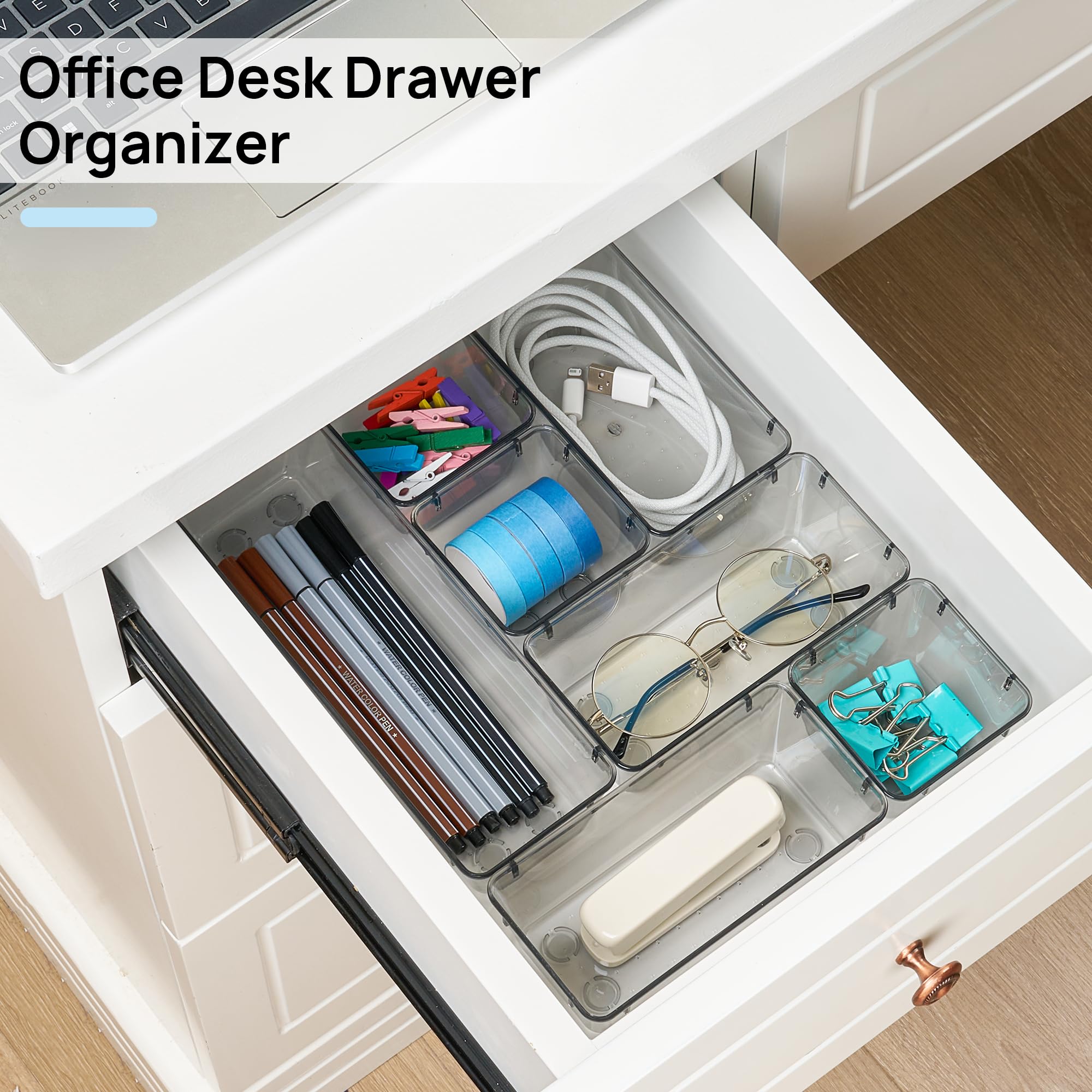 25 PCS Clear Plastic Drawer Organizers Set, 4-Size Versatile Bathroom and Vanity Drawer Organizer Trays, Storage Bins for Makeup