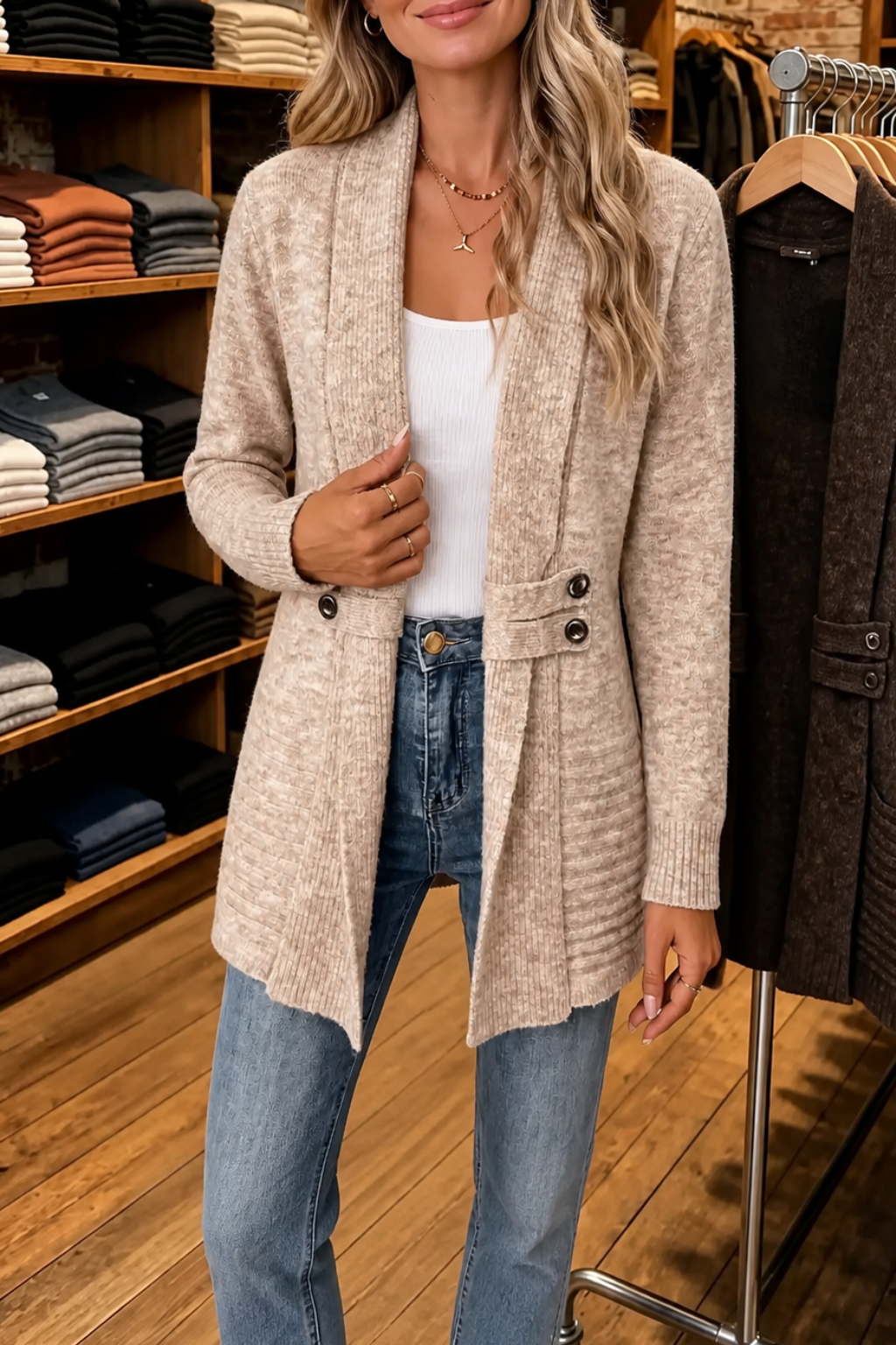  Double-Breasted Belted Knit Cardigan