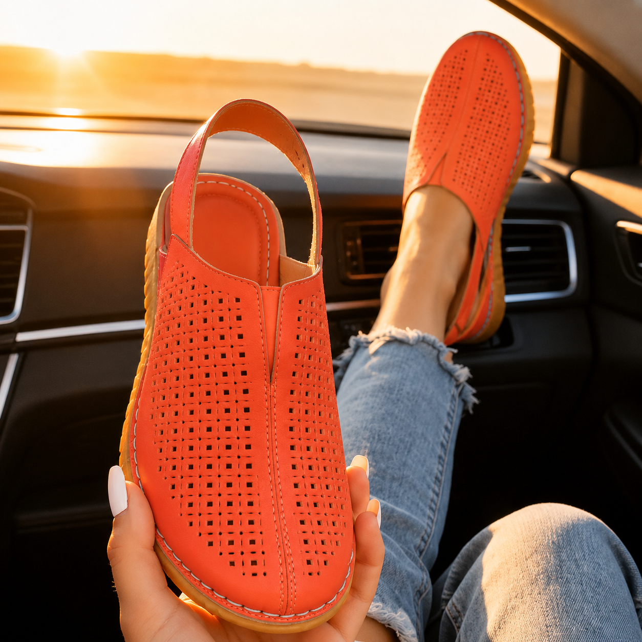 Women's Perforated Wedge Slingback Comfort Sandals