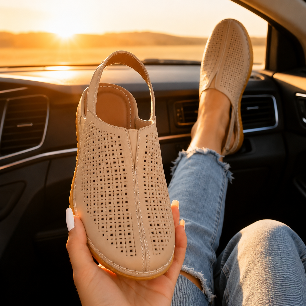 Women's Perforated Wedge Slingback Comfort Sandals