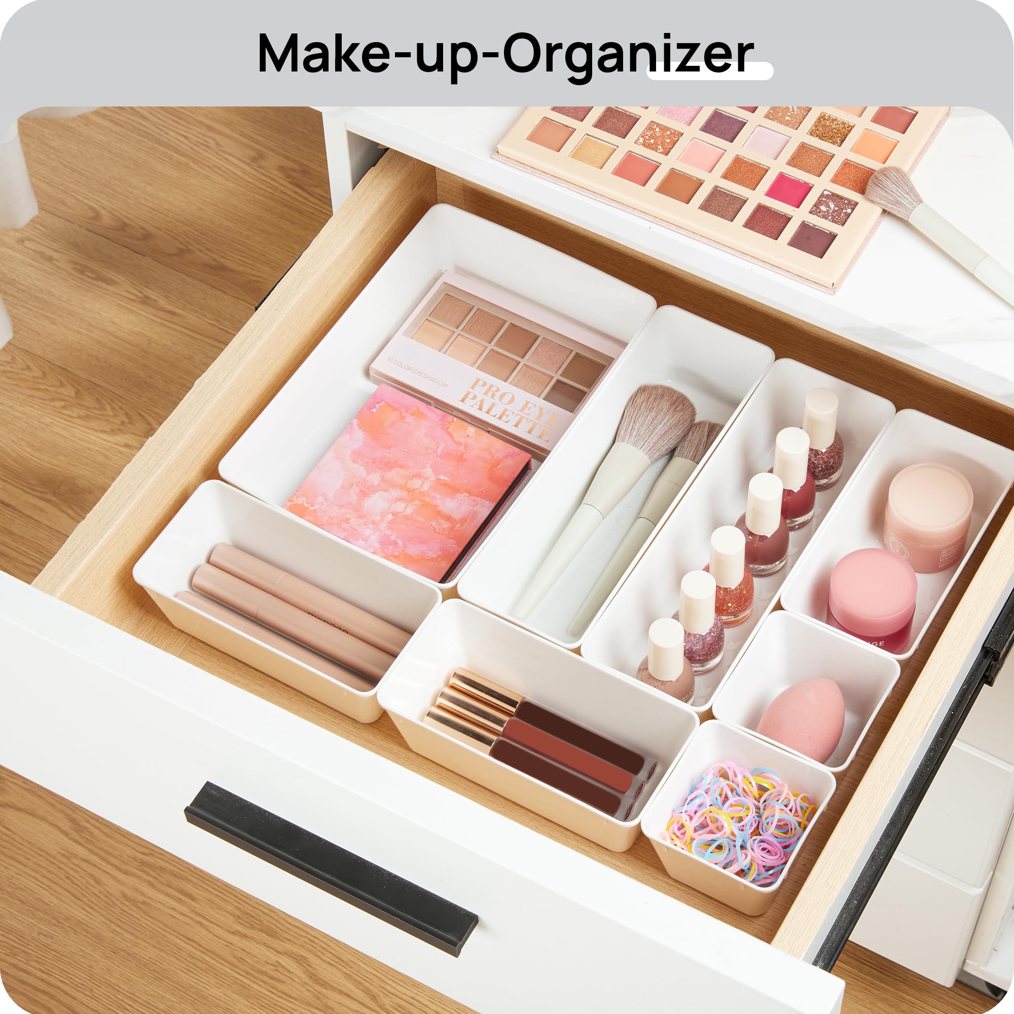 25 PCS Clear Plastic Drawer Organizers Set, 4-Size Versatile Bathroom and Vanity Drawer Organizer Trays, Storage Bins for Makeup