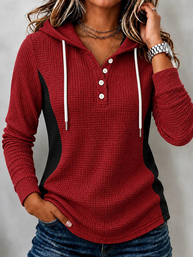 🧥✨ Women's Waffle-Knit Color-Block Hooded Casual Sweatshirt 💕