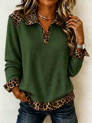 🐆✨ Women's Casual Leopard Print Patchwork Long-Sleeve Sweatshirt Top 👚🤎