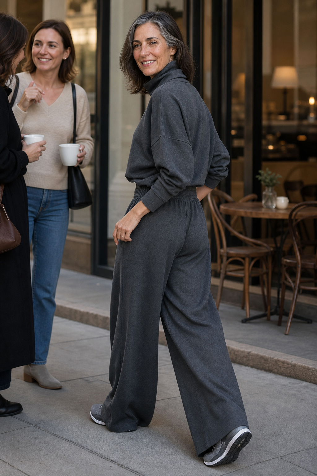  Turtleneck Top And Wide-Leg Pants Set
