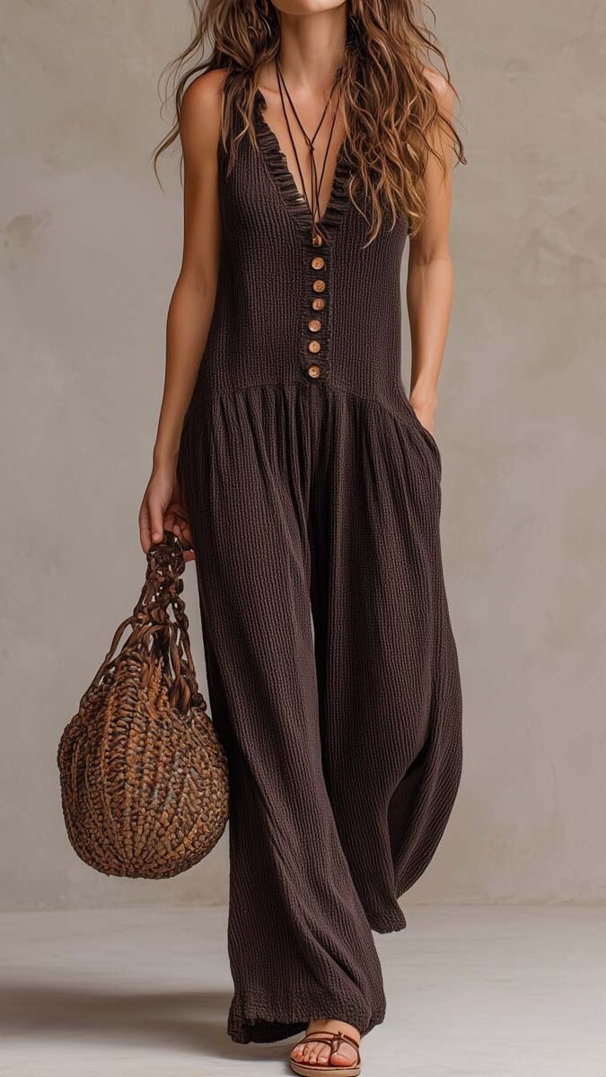 Women's V-Neck Sleeveless Wide-Leg Jumpsuit