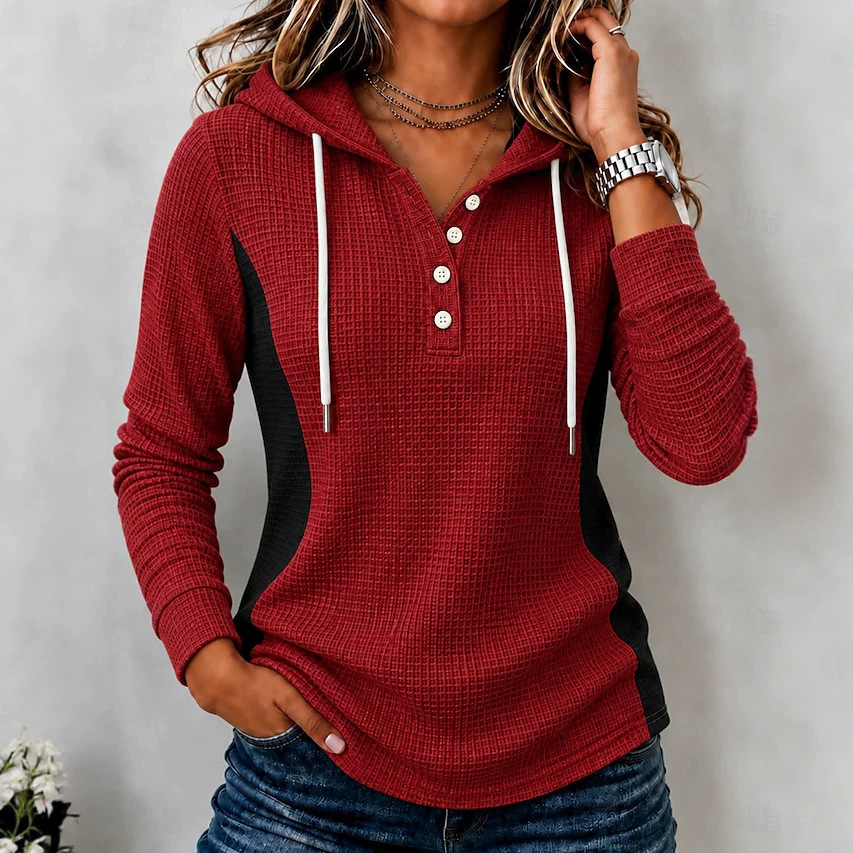 🧥✨ Women's Waffle-Knit Color-Block Hooded Casual Sweatshirt 💕