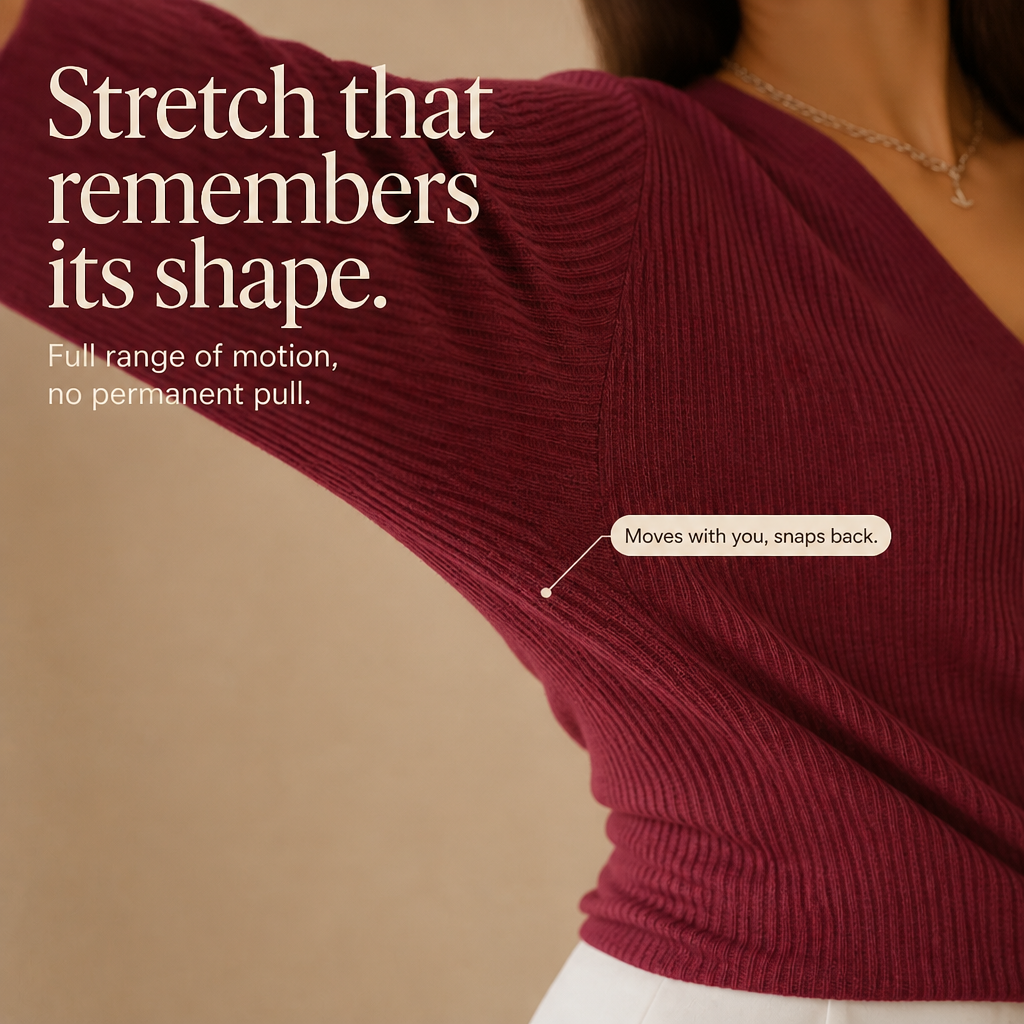 Waffle Knit Drop-Shoulder V-Neck Top