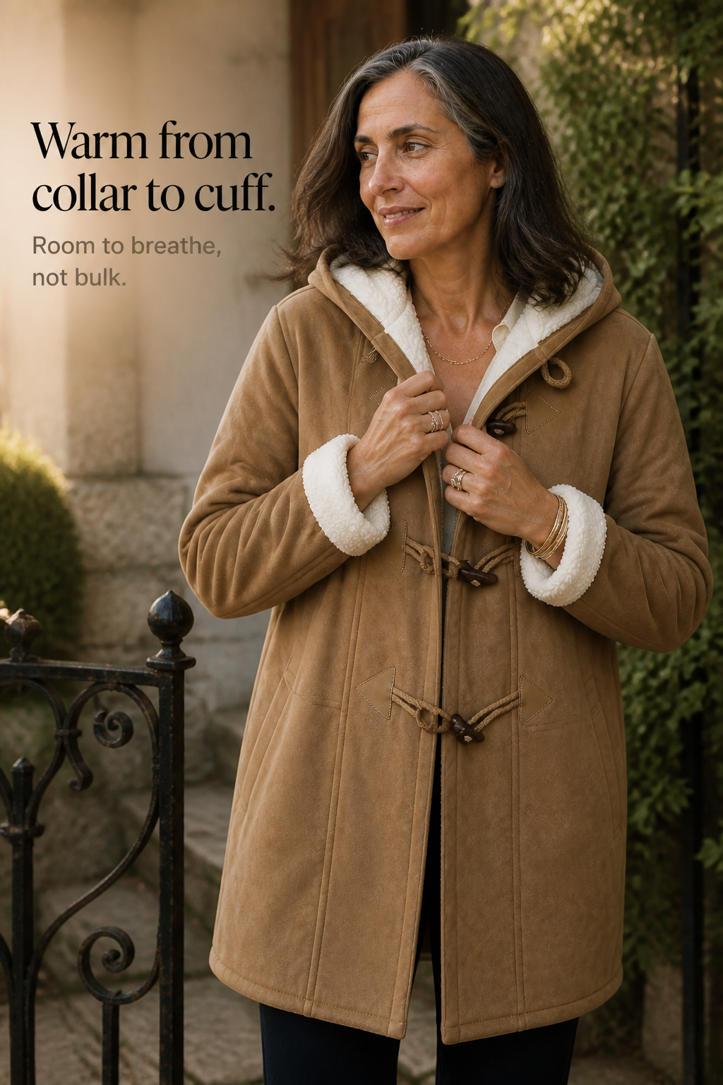 Hooded Faux Suede Coat With Plush Lining