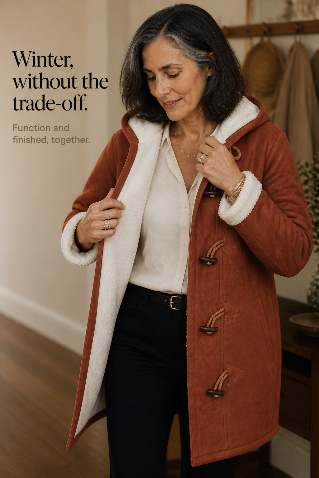 Hooded Faux Suede Coat With Plush Lining