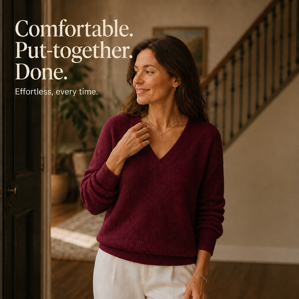 Waffle Knit Drop-Shoulder V-Neck Top