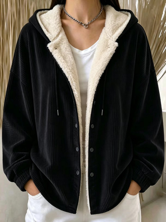 🧥✨ Women's Casual Corduroy Hooded Fleece-Lined Jacket Cardigan 🤎🧸