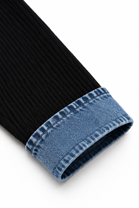 Denim-Look Patchwork Hooded Cardigan