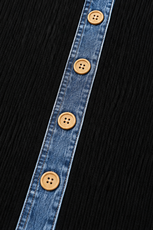 Denim-Look Patchwork Hooded Cardigan