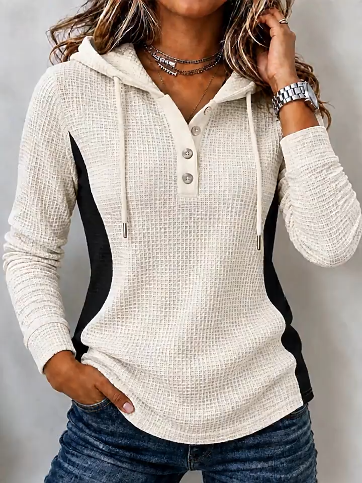 🧥✨ Women's Waffle-Knit Color-Block Hooded Casual Sweatshirt 💕