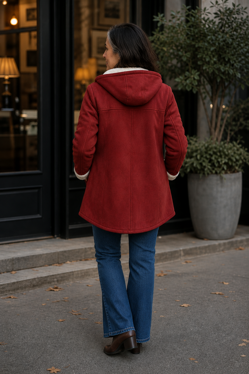 Hooded Faux Suede Coat With Plush Lining