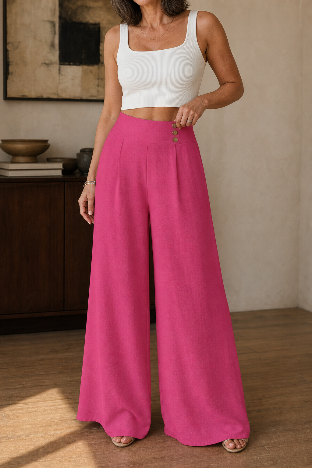 High-Waisted Pleated Wide-Leg Trousers