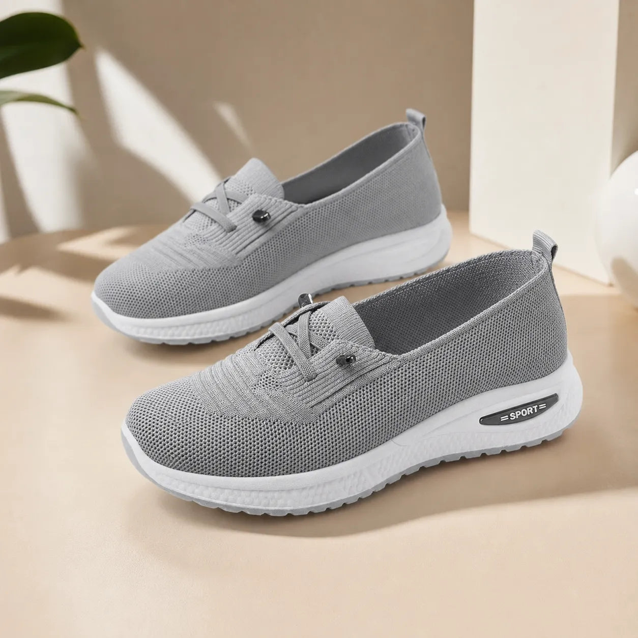 Knit Mesh Slip On Sneakers for Women, Cushioned Everyday Walking Shoes