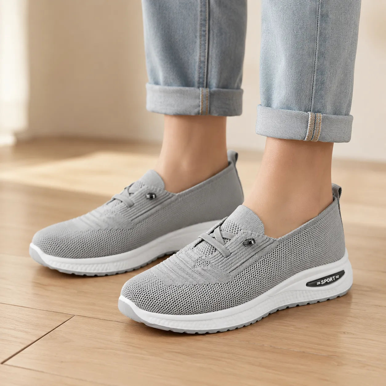 Knit Mesh Slip On Sneakers for Women, Cushioned Everyday Walking Shoes