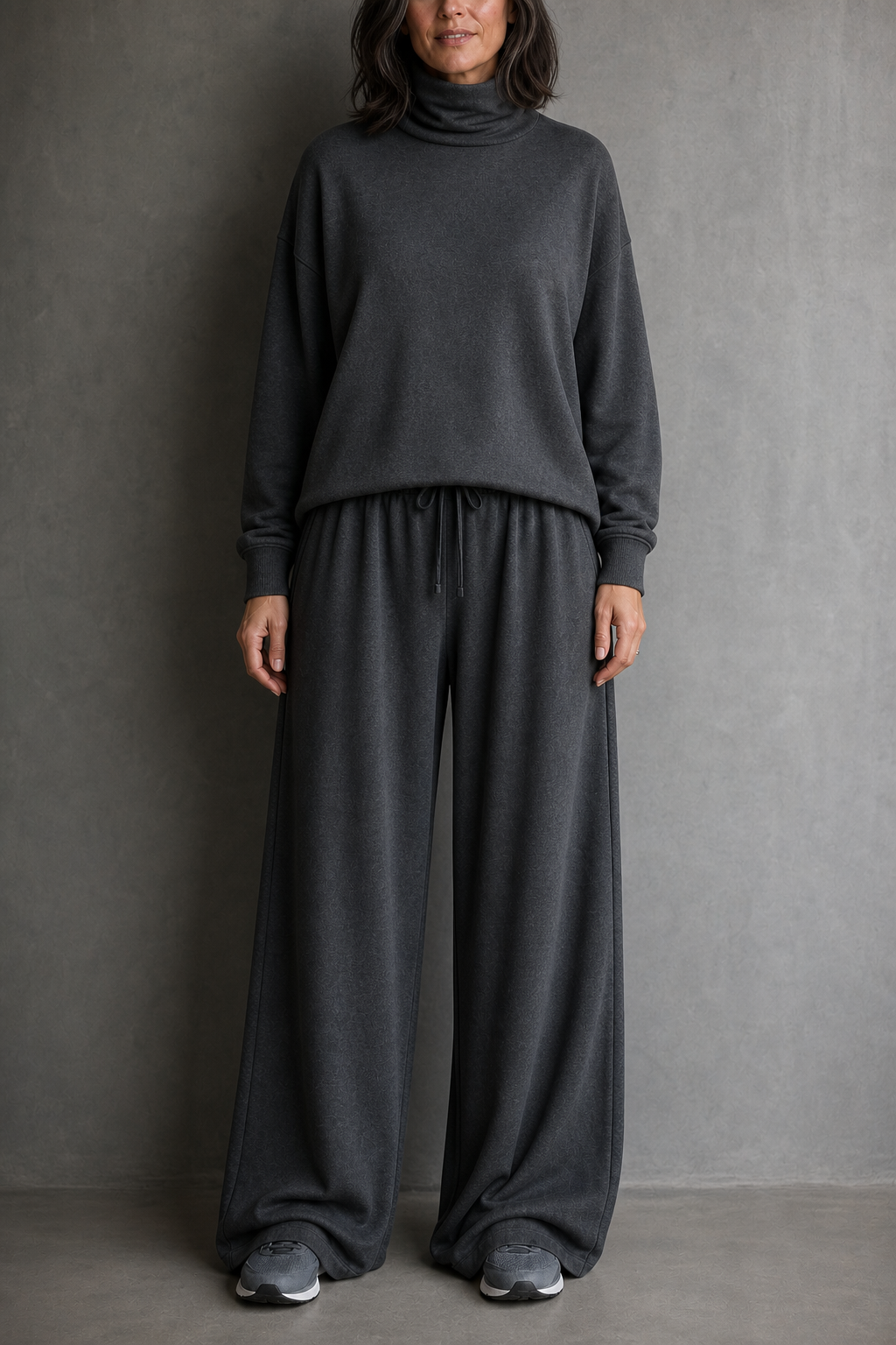  Turtleneck Top And Wide-Leg Pants Set