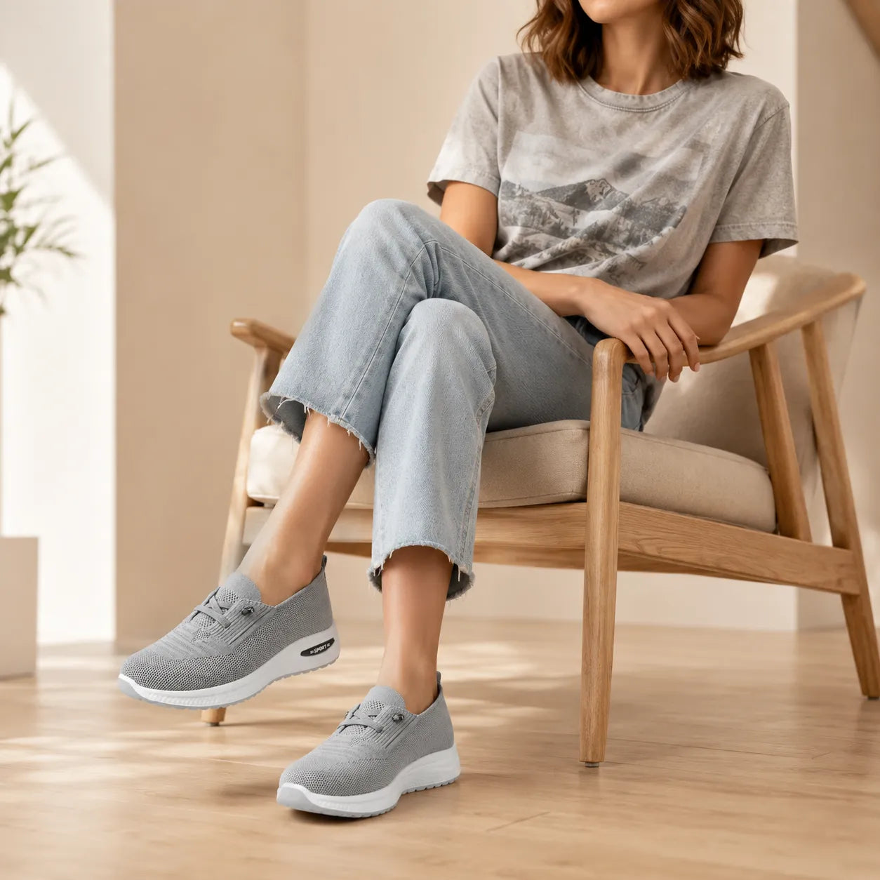 Knit Mesh Slip On Sneakers for Women, Cushioned Everyday Walking Shoes