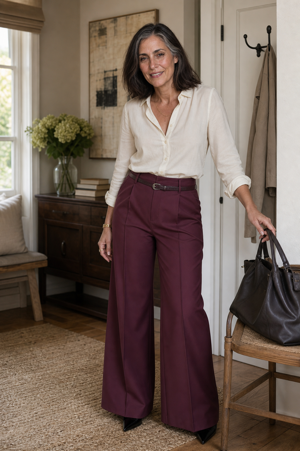 High-Waisted Wide-Leg Trousers With Belt