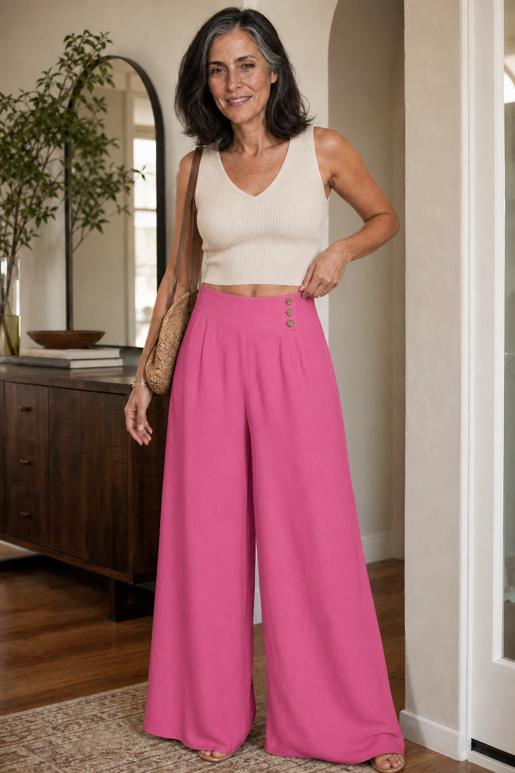 High-Waisted Pleated Wide-Leg Trousers