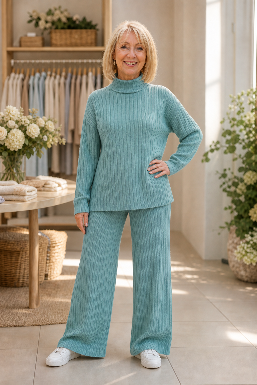 Ribbed Knit Two-Piece Sweater Set