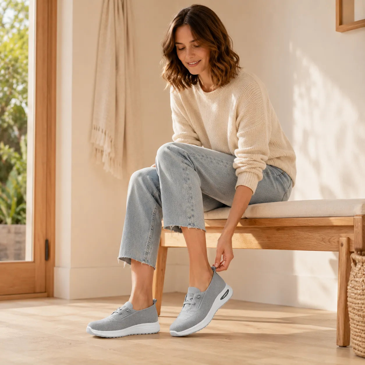 Knit Mesh Slip On Sneakers for Women, Cushioned Everyday Walking Shoes