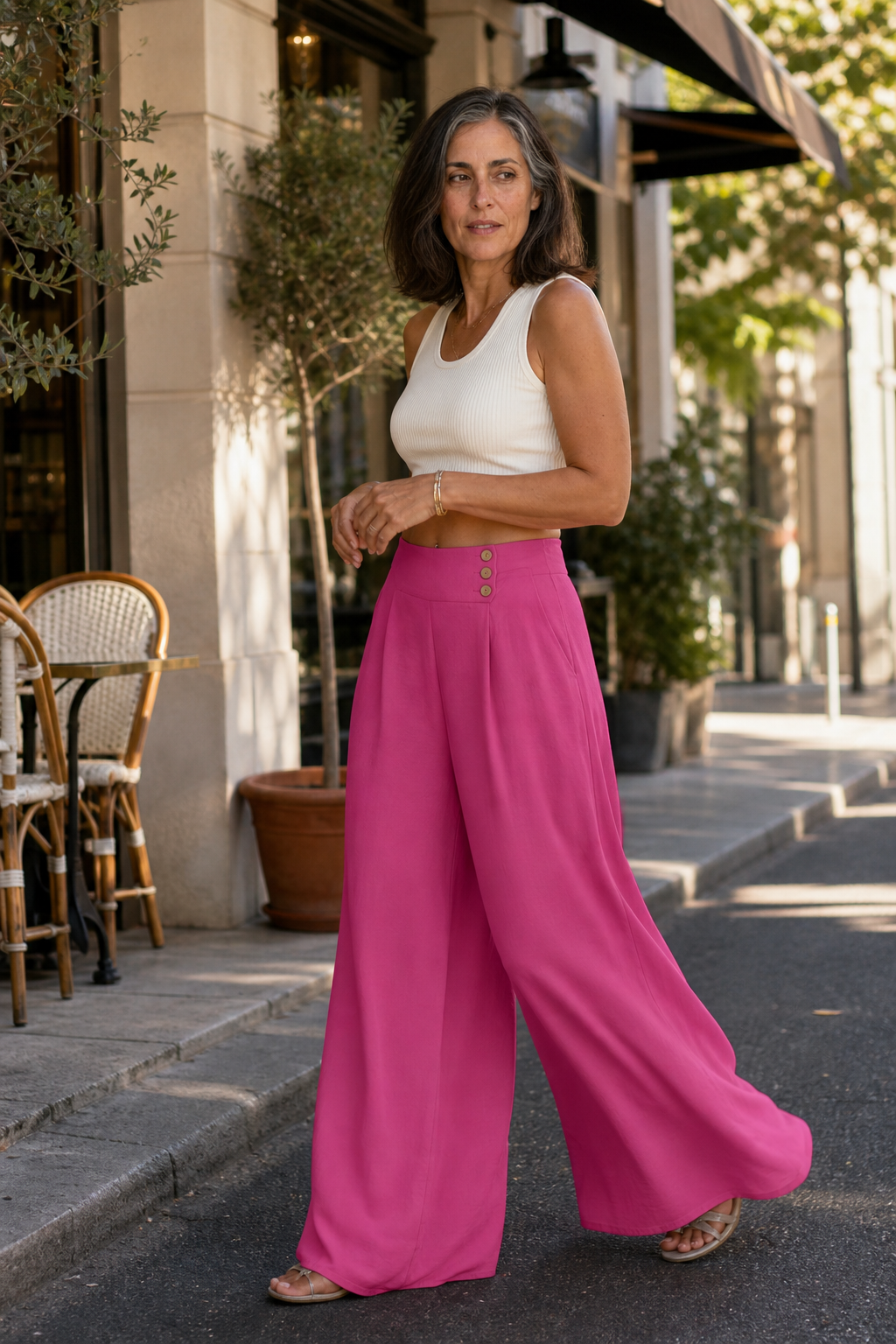 High-Waisted Pleated Wide-Leg Trousers