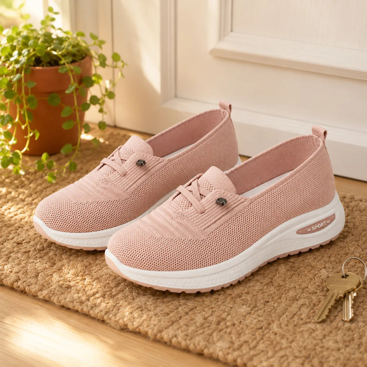 Knit Mesh Slip On Sneakers for Women, Cushioned Everyday Walking Shoes
