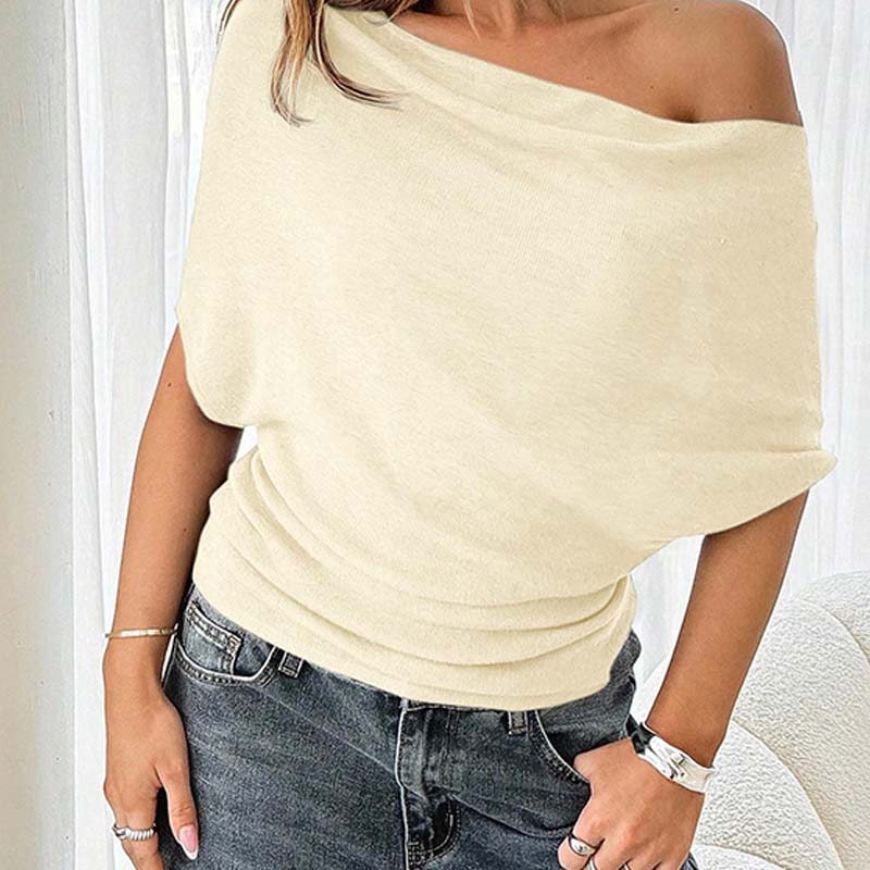 👚 Women's Asymmetrical Off-Shoulder Batwing Top – Chic Drama & Soft Comfort 🦇✨