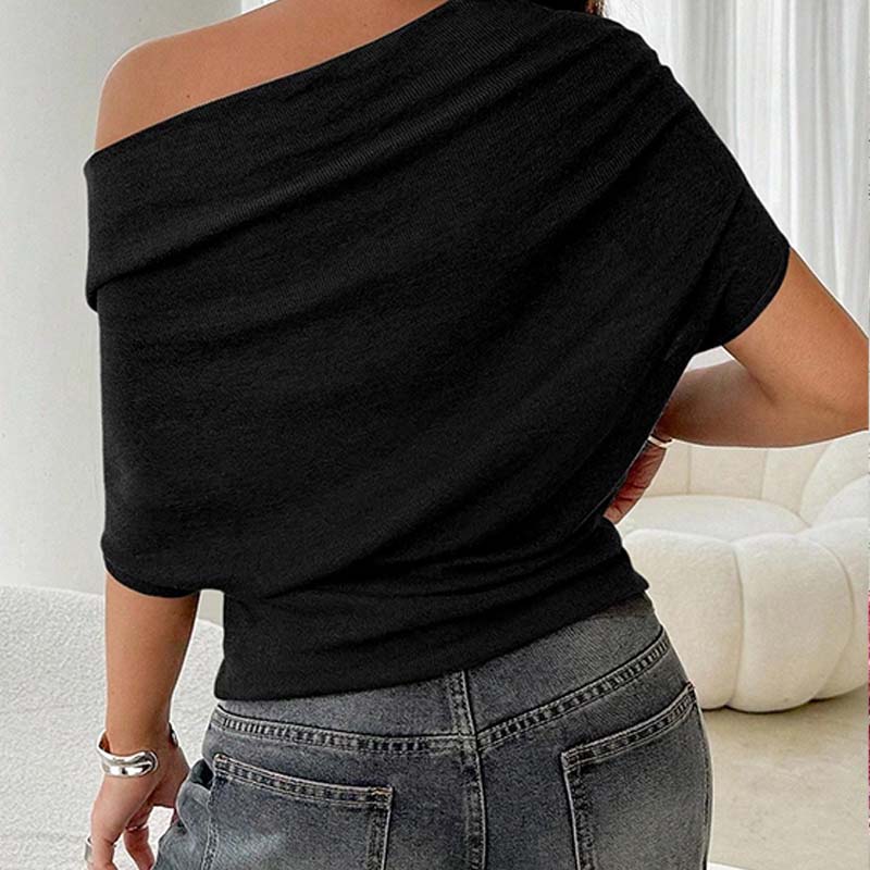👚 Women's Asymmetrical Off-Shoulder Batwing Top – Chic Drama & Soft Comfort 🦇✨