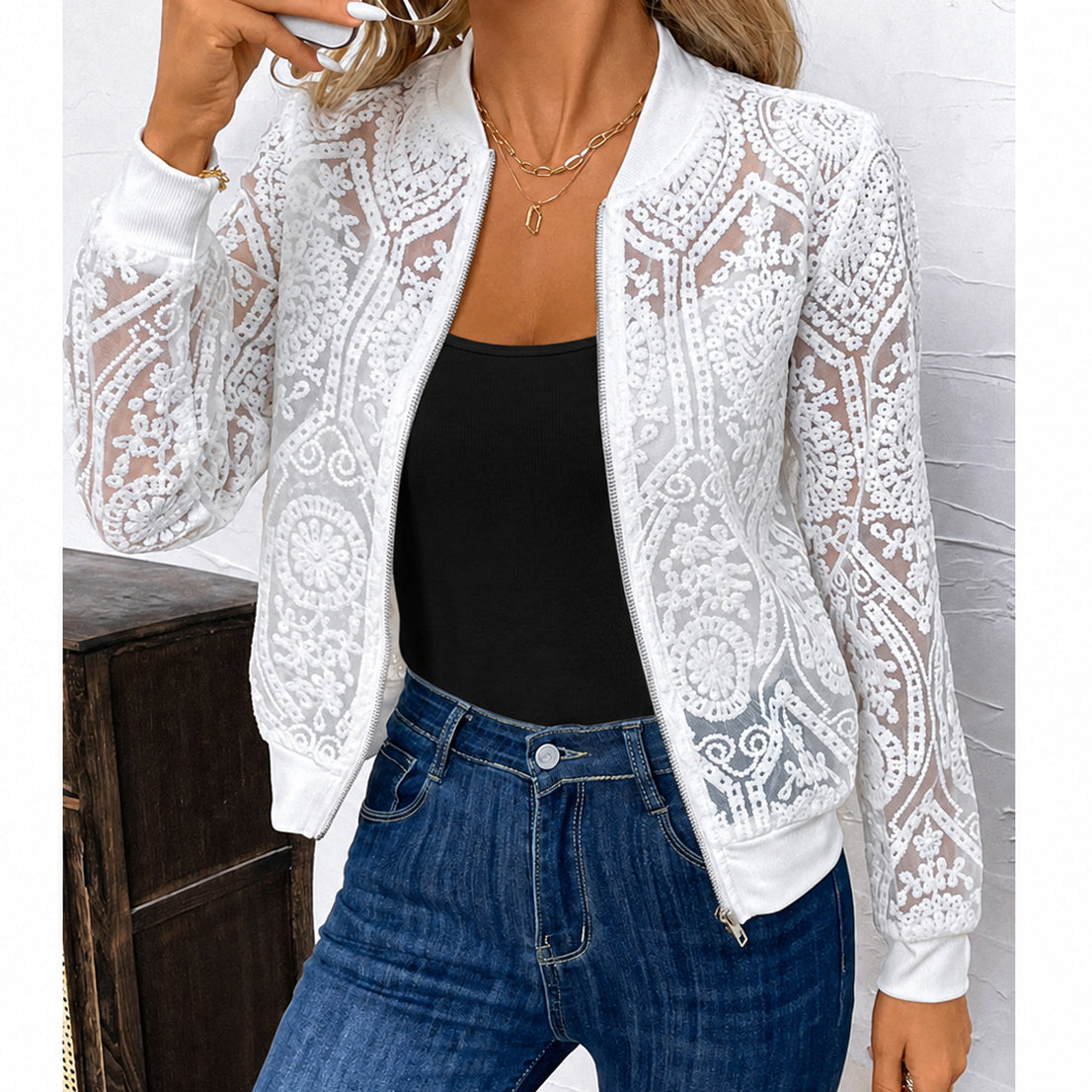 ✨Women's Elegant Floral Lace Jacket and Cotton Tank Top Two-Piece Set✨