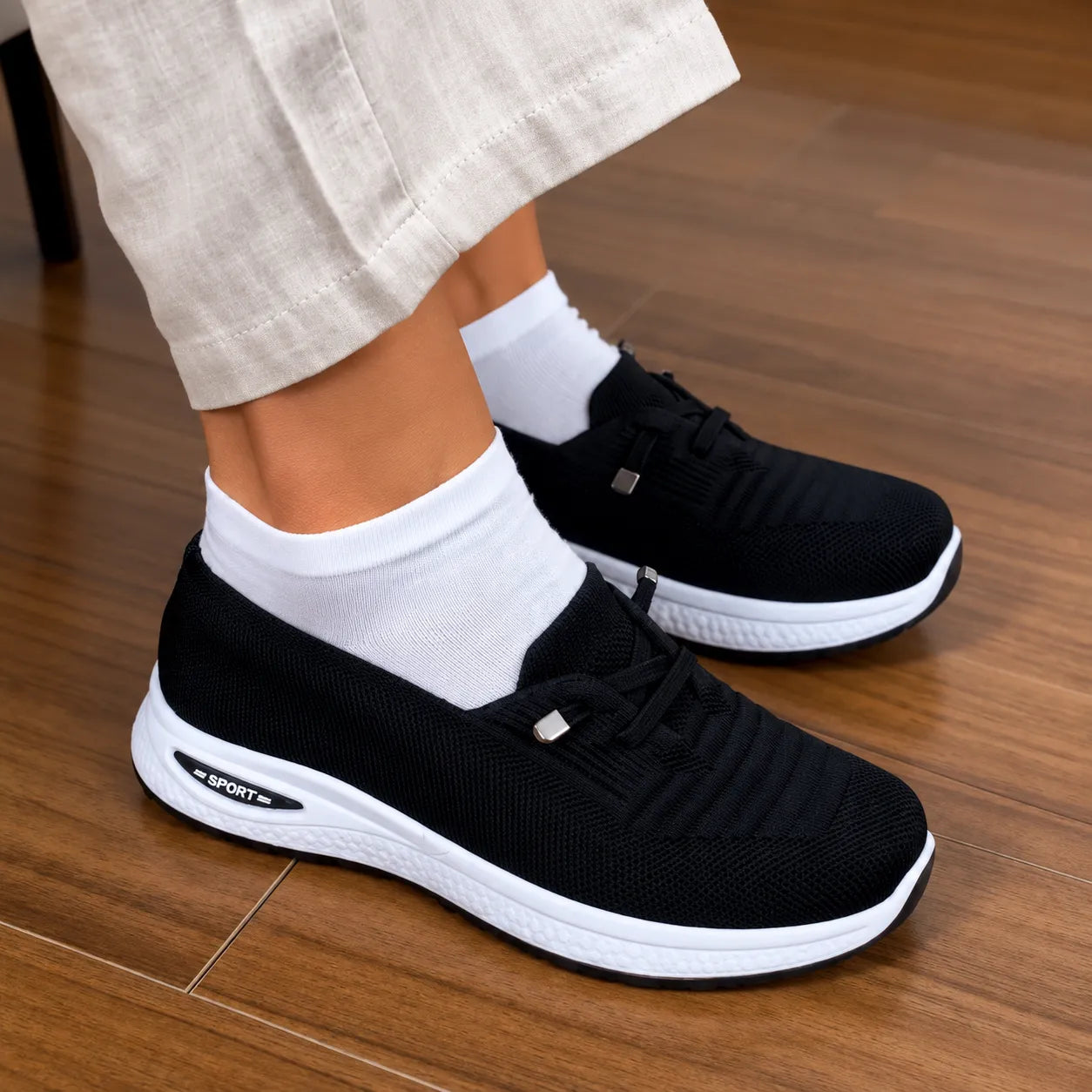 Knit Mesh Slip On Sneakers for Women, Cushioned Everyday Walking Shoes